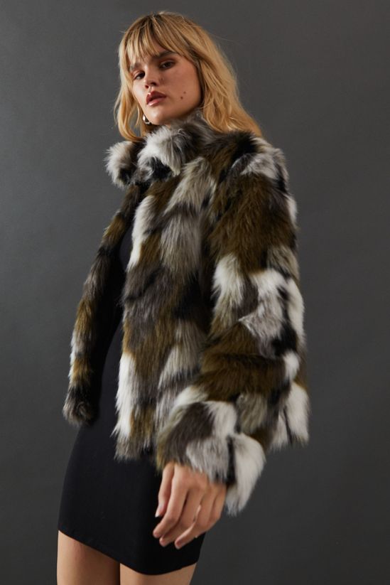Premium Camouflage Faux Fur Cropped Jacket
