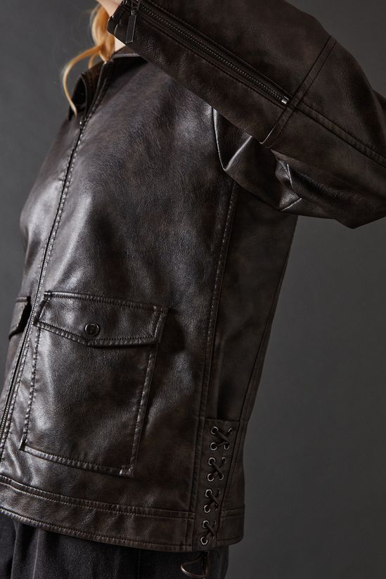 Whipstitch Faux Leather Zip Through Jacket