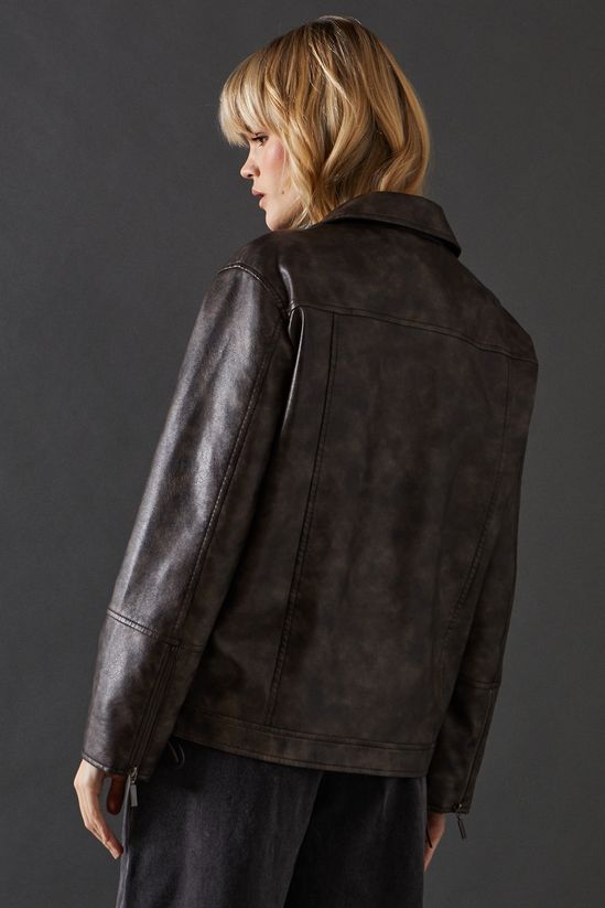 Whipstitch Faux Leather Zip Through Jacket