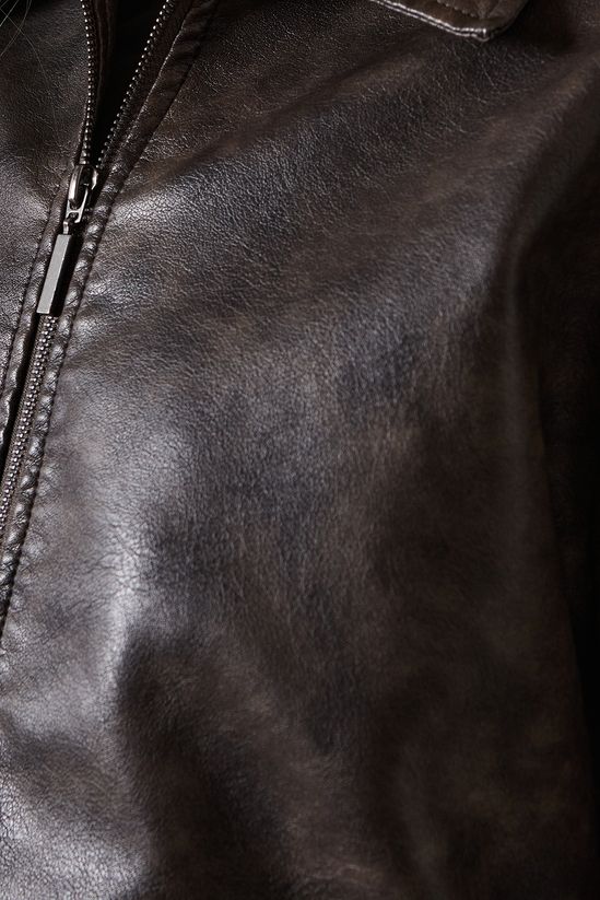 Whipstitch Faux Leather Zip Through Jacket