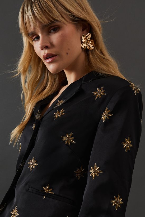 Premium Hand Embroidered Celestial Crop Jacket