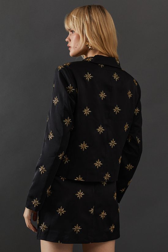 Premium Hand Embroidered Celestial Crop Jacket