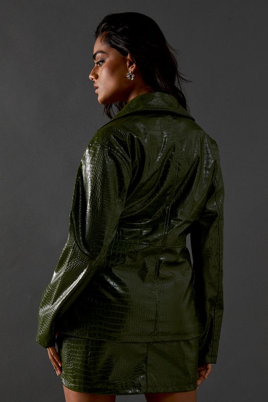 Croc Waist Detail Faux Leather Jacket