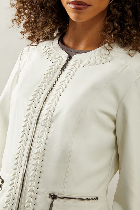 Whipstitch Detail Faux Leather Jacket