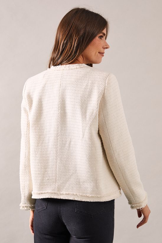 Textured Button Through Collarless Jacket