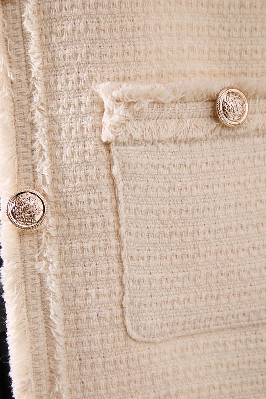 Textured Button Through Collarless Jacket