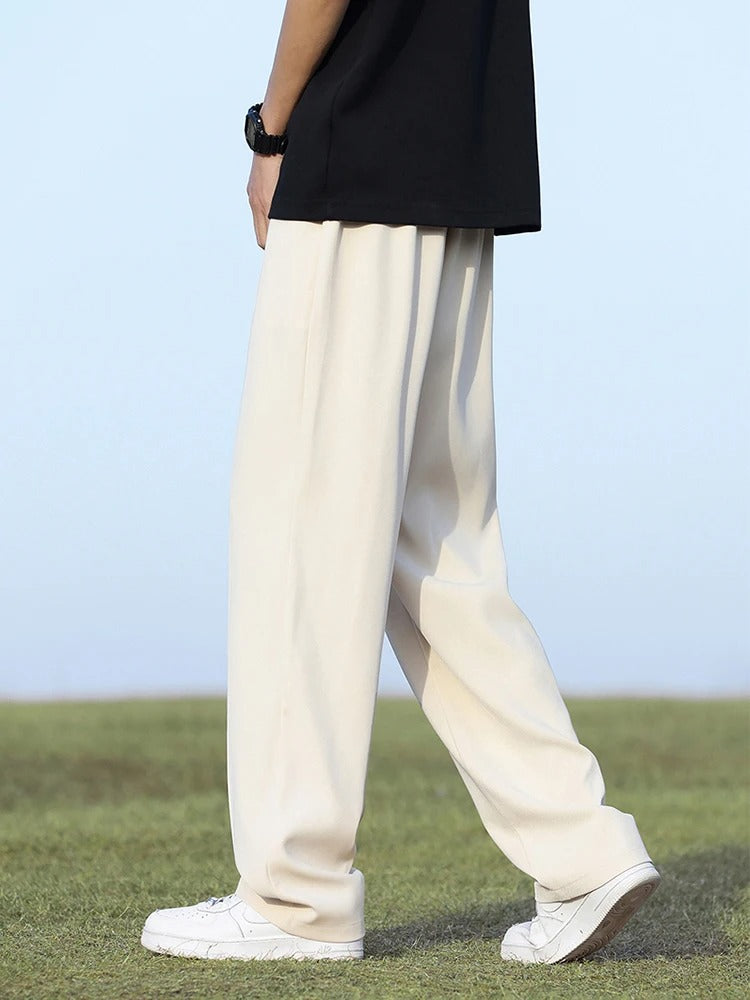 Men's Summer Lightweight Drape Suit Trousers with Elastic Waist