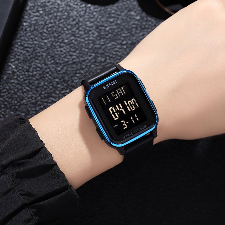 Digital Multifunction Watch Outdoor Casual Square 50M Waterproof Led Light Wristwatch for Men