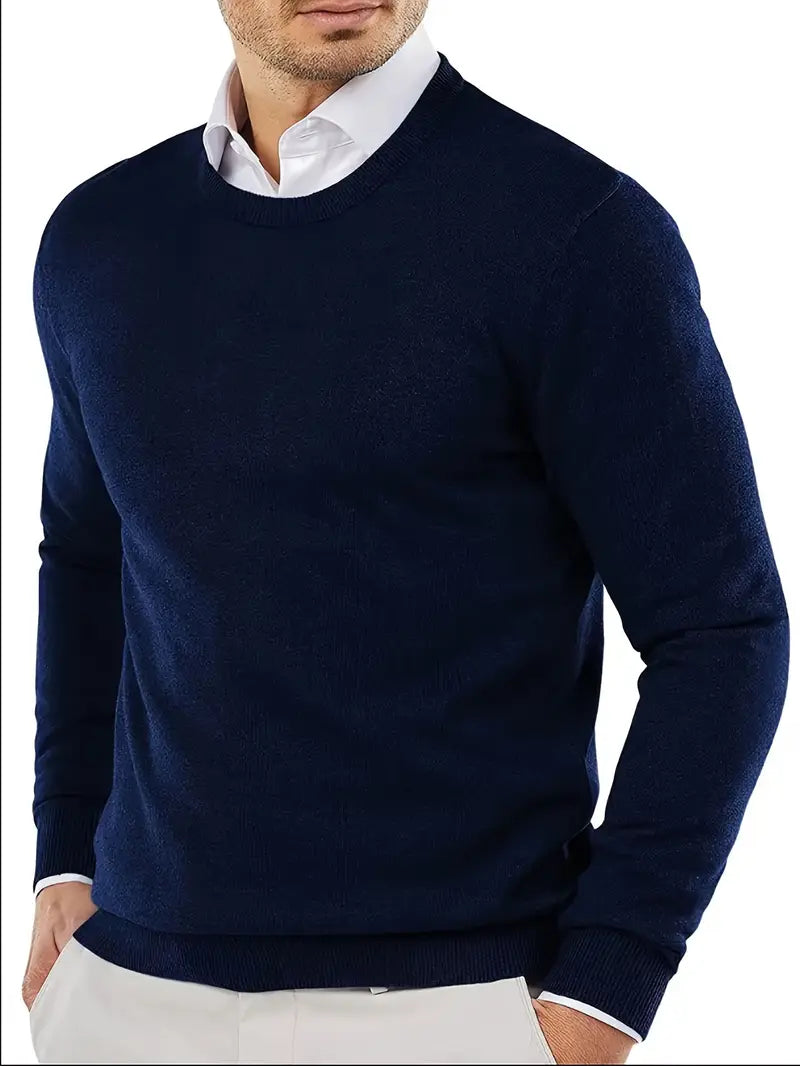 Men's Premium Solid Color Round Neck Knit Sweater