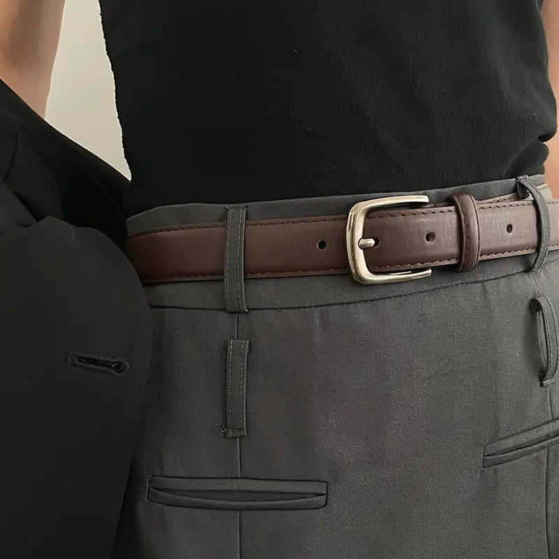 Men'S Casual Black Faux Leather Belt