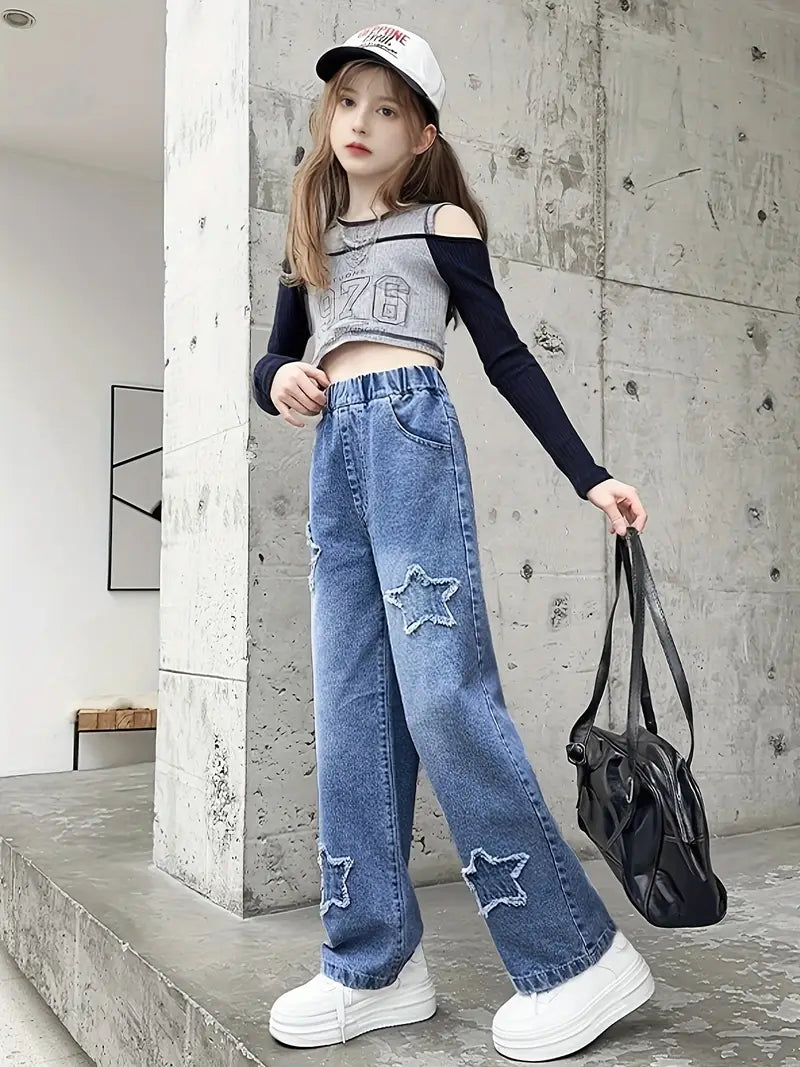 Y2K Style Five-Point Star Jeans for Girls