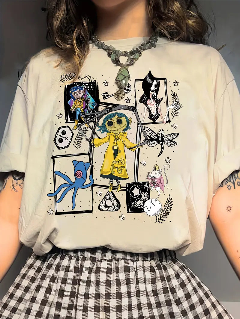 Casual Crew Neck Portrait Print Polyester T-Shirt