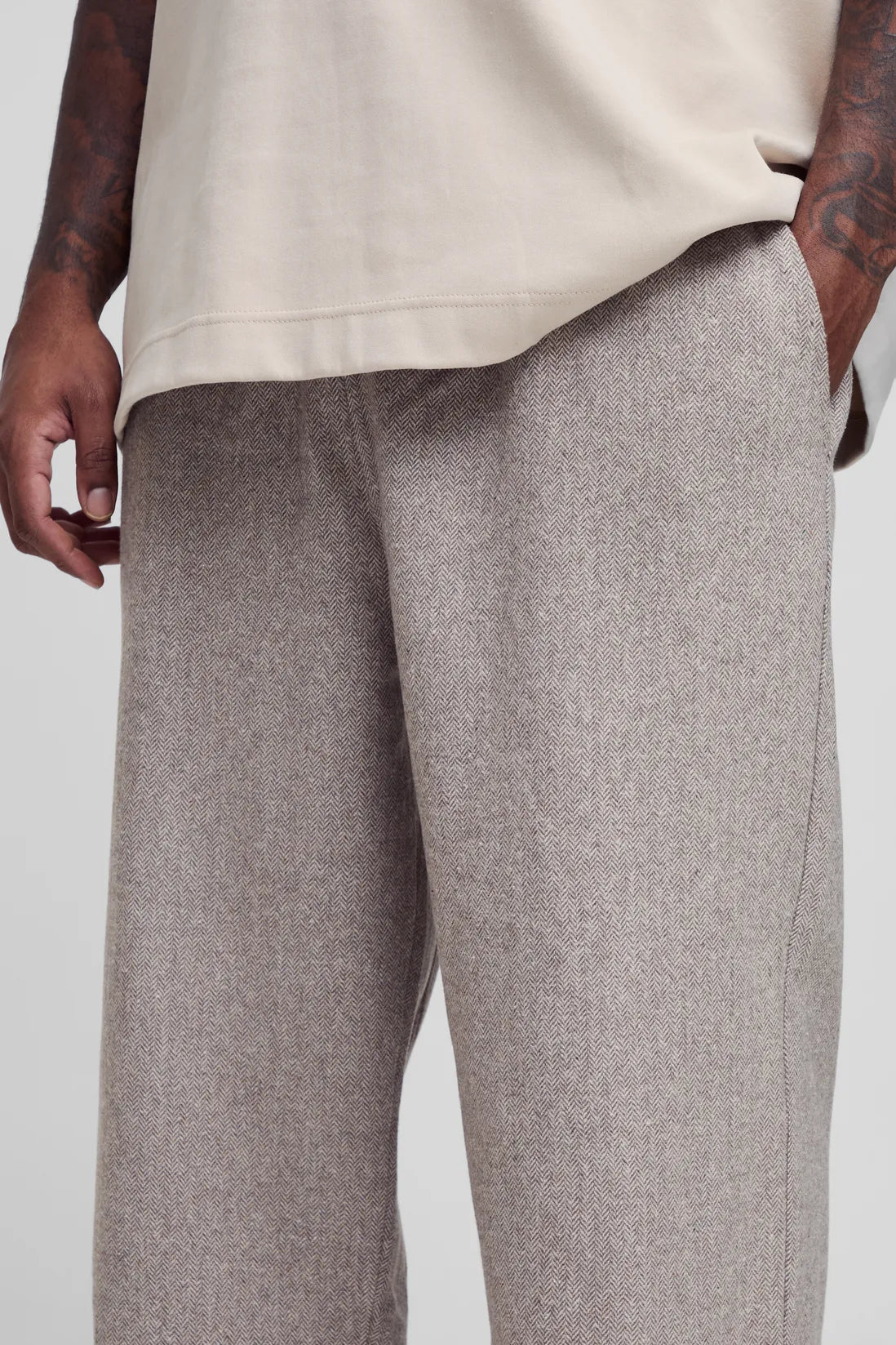 Plus Brushed Herringbone Relaxed Fit Trousers