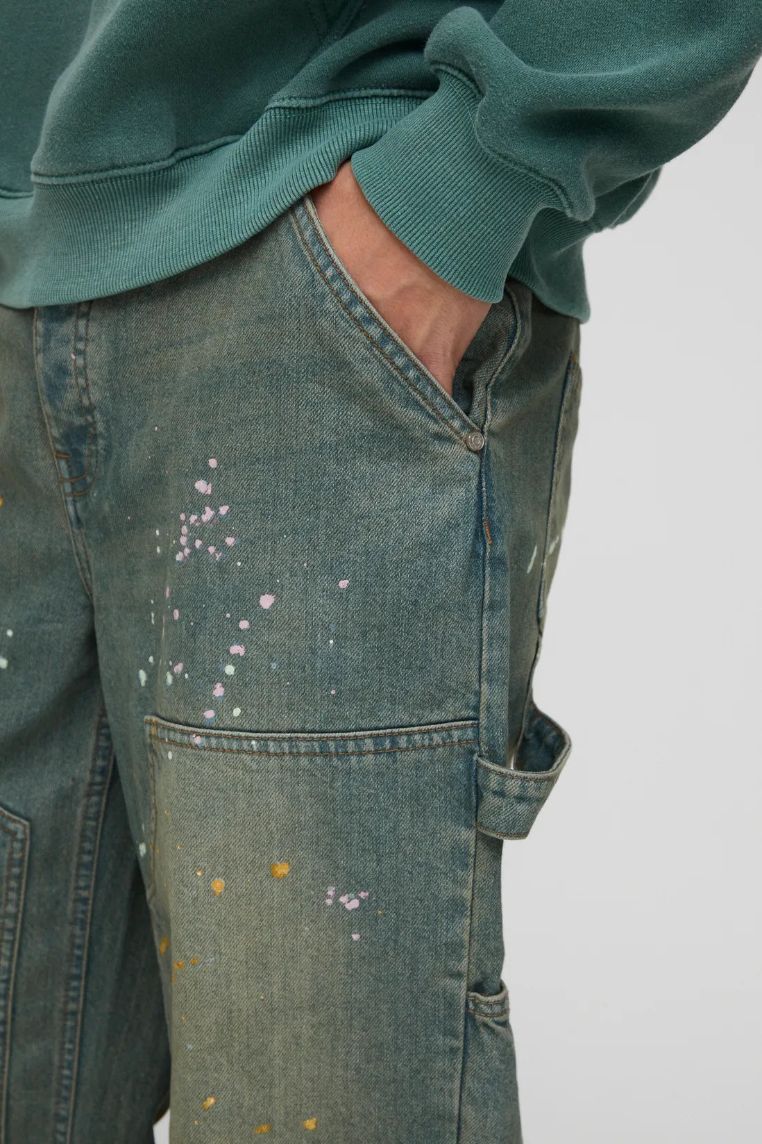 Relaxed Rigid Paint Splatter Carpenter Denim Jeans