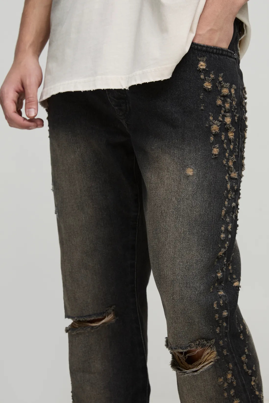 Slim Rigid Flared Stacked Distressed Washed Jeans