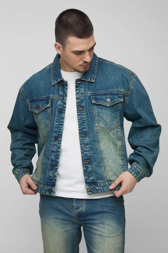 Tall Tinted Ripped Boxy Oversized Denim Jacket