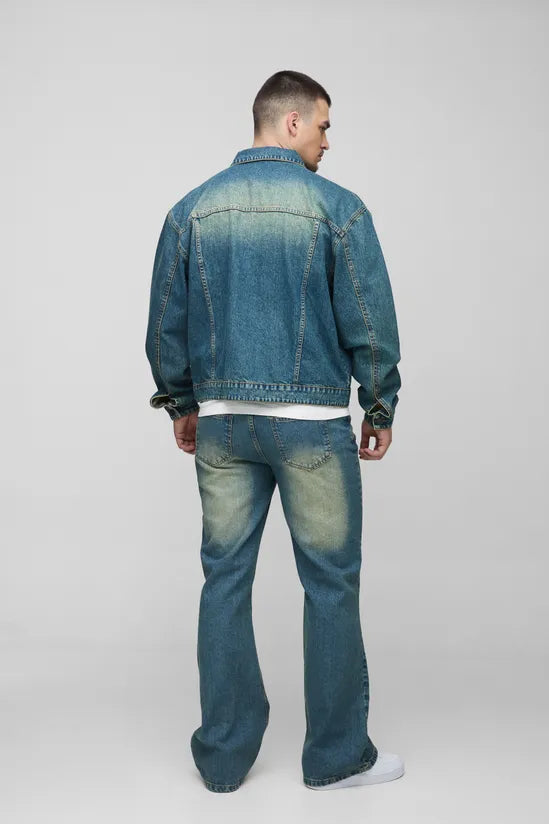 Tall Tinted Ripped Boxy Oversized Denim Jacket