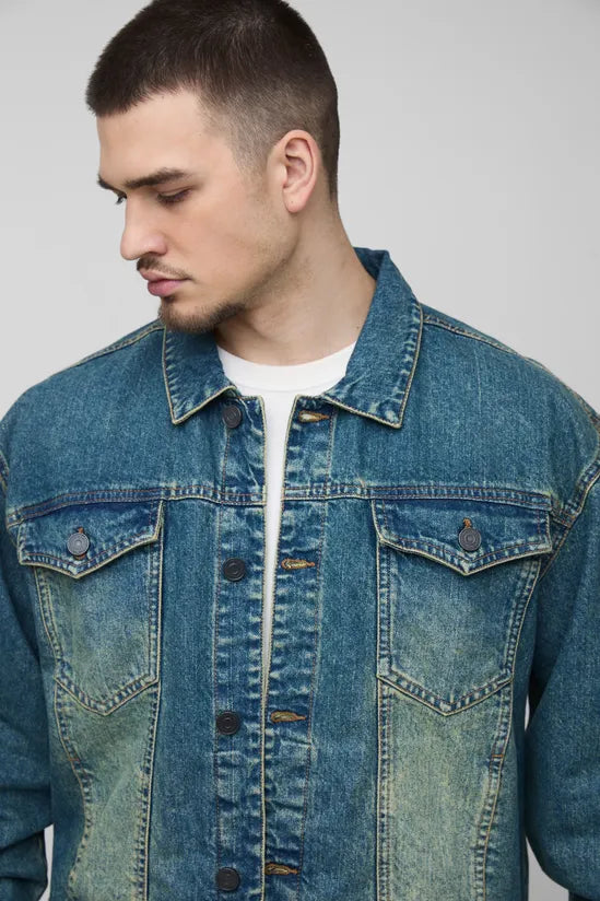 Tall Tinted Ripped Boxy Oversized Denim Jacket