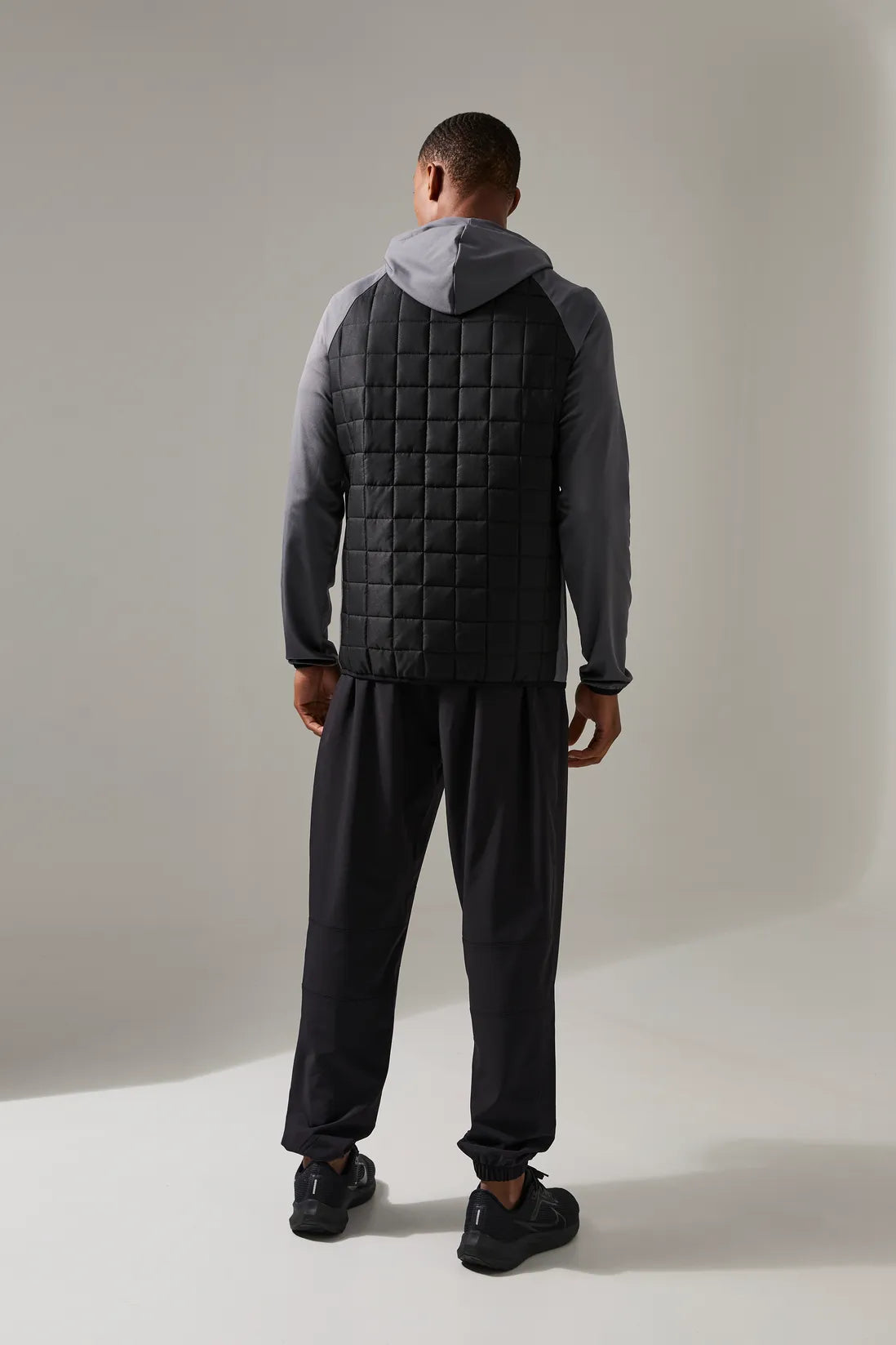 Man Active Check Quilted Zip Through Hoodie