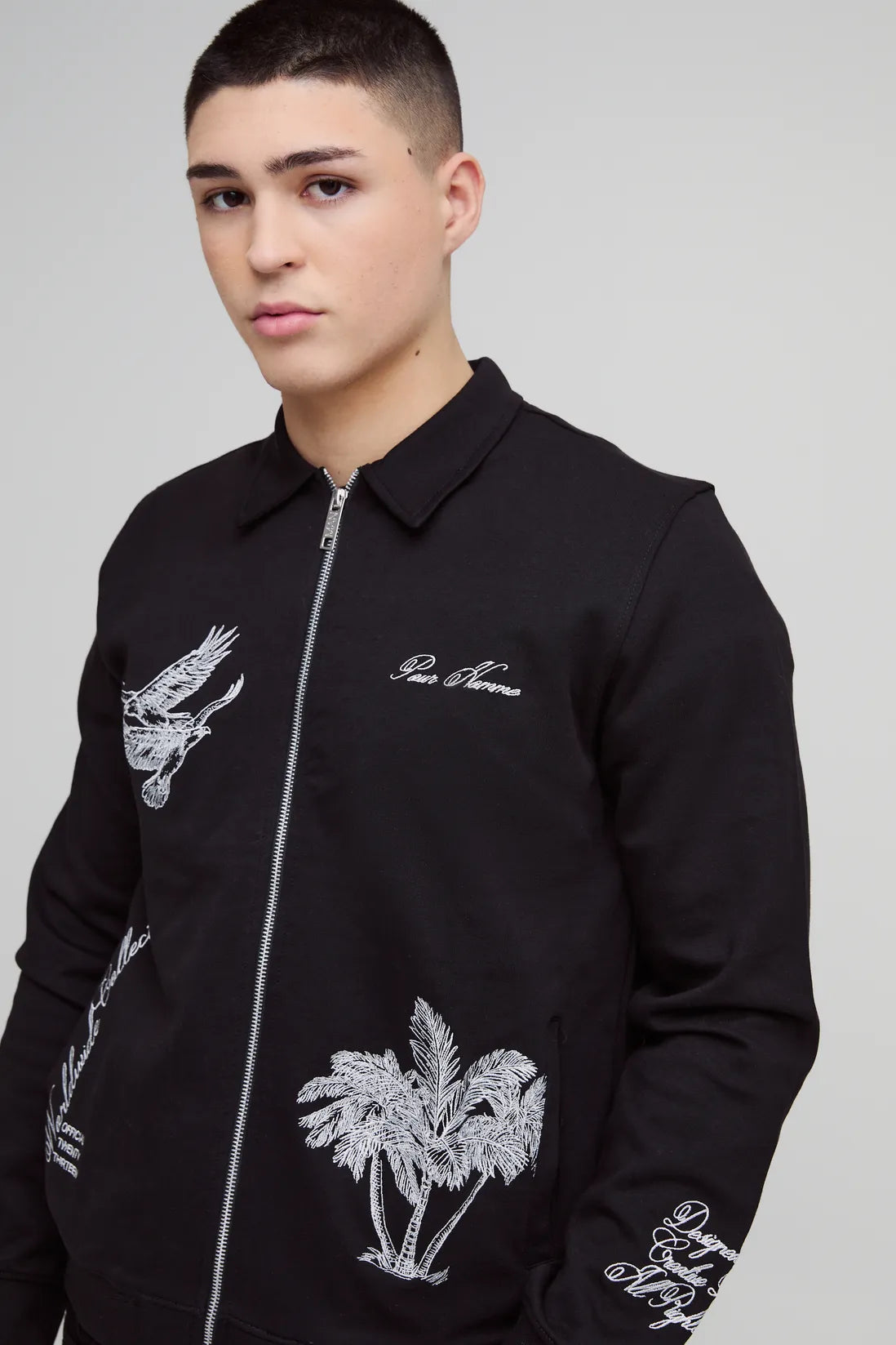 Regular Fit Smart Harrington Super Heavyweight Embroidered Bomber Jacket