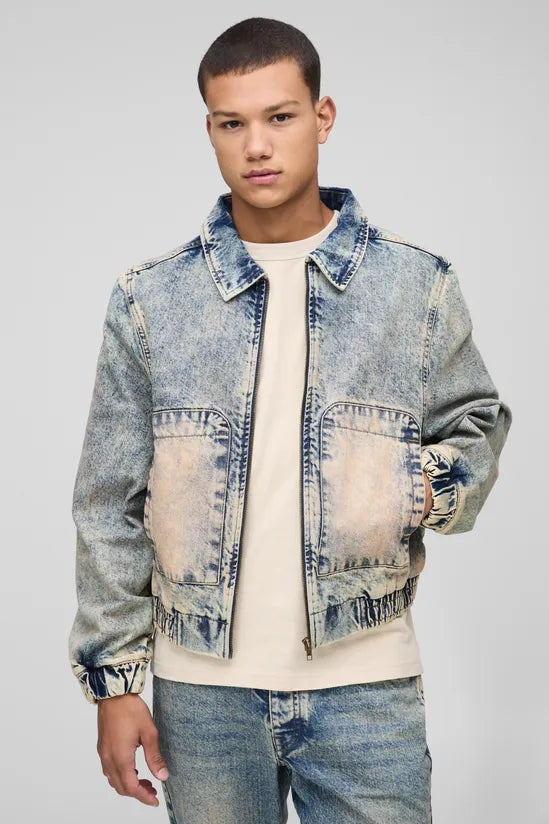 Relaxed Zip Through Antique Wash Denim Bomber