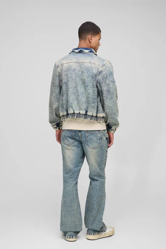 Relaxed Zip Through Antique Wash Denim Bomber