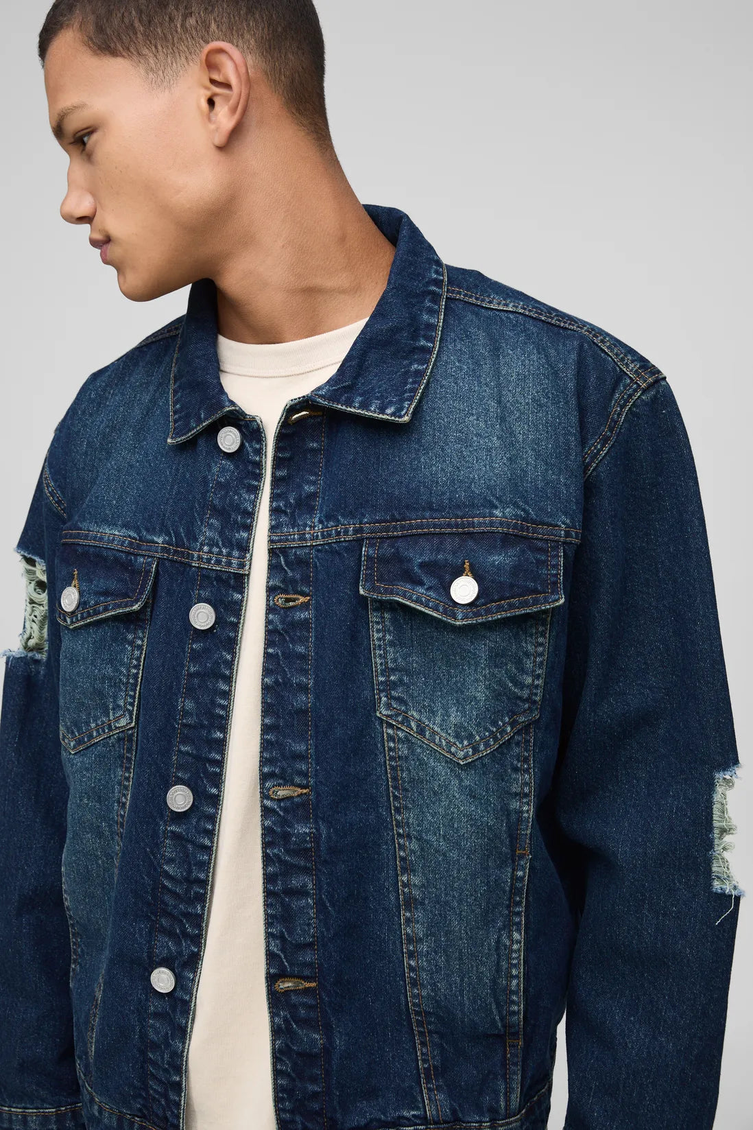 Regular Washed Ripped Denim Jacket