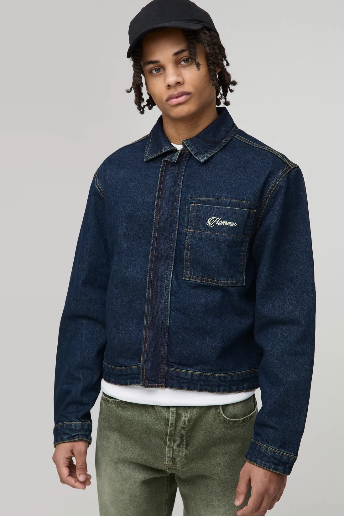 Relaxed Fit Concealed Placket Embroidered Denim Jacket
