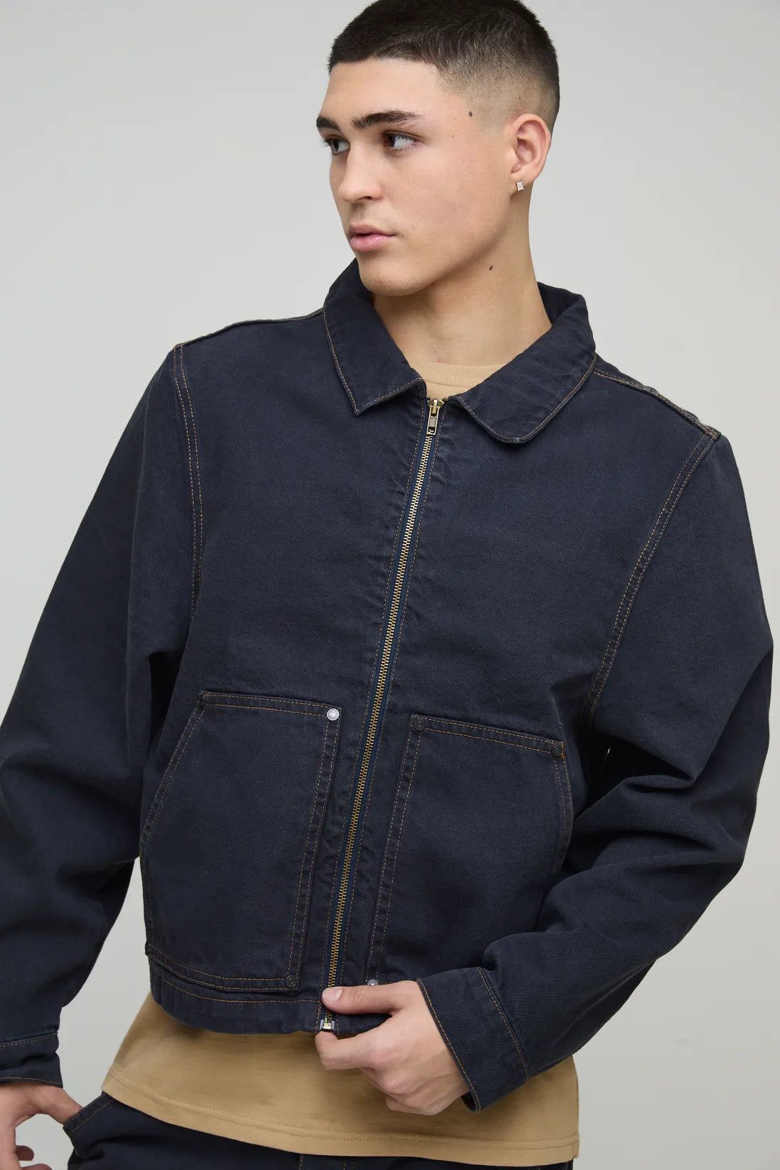 Carpenter Contrast Stitch Denim Harrington Jacket