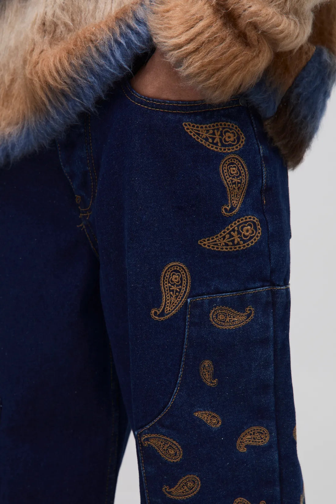 Relaxed Fit Paisley Embroidered Jeans