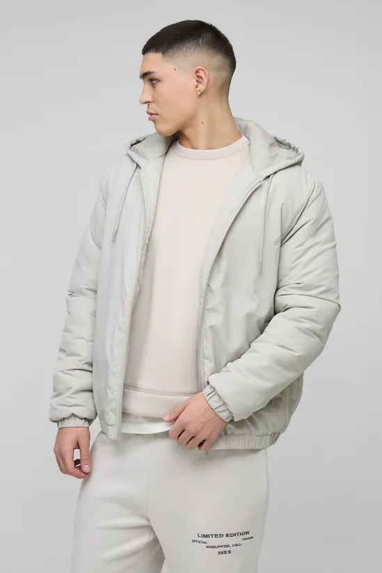 Regular Fit Hooded Lightweight Padded Bomber Jacket