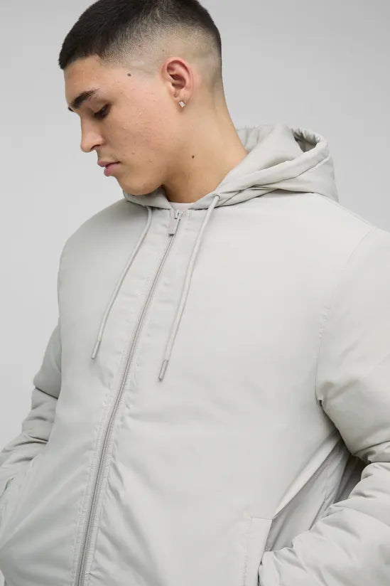 Regular Fit Hooded Lightweight Padded Bomber Jacket