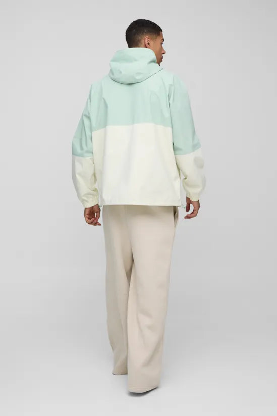 Oversized Colour Block Pocket Detail Hooded Cagoule Raincoat Jackets