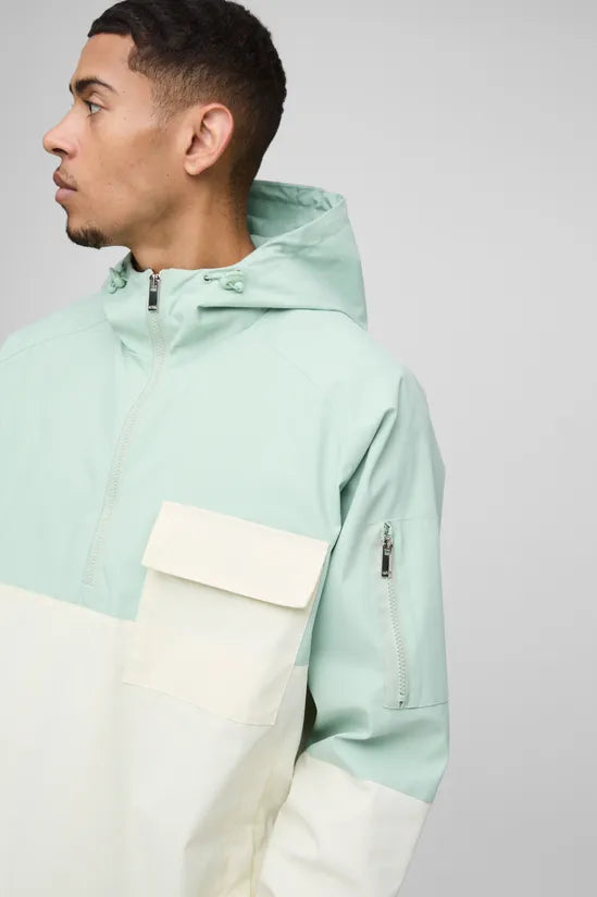 Oversized Colour Block Pocket Detail Hooded Cagoule Raincoat Jackets