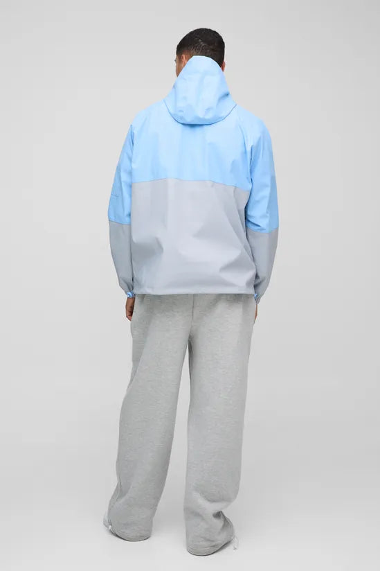 Oversized Colour Block Pocket Detail Hooded Cagoule Raincoat Jackets