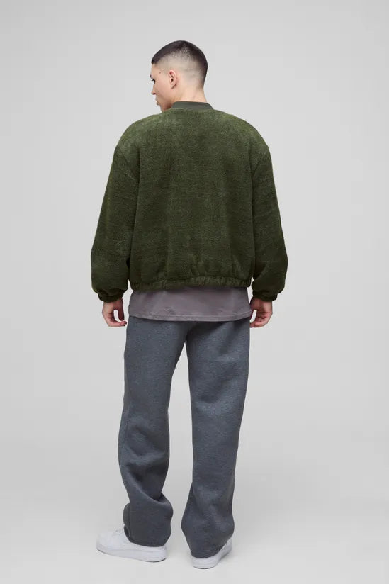 Oversized Boxy Fluffy Textured Bomber Jacket