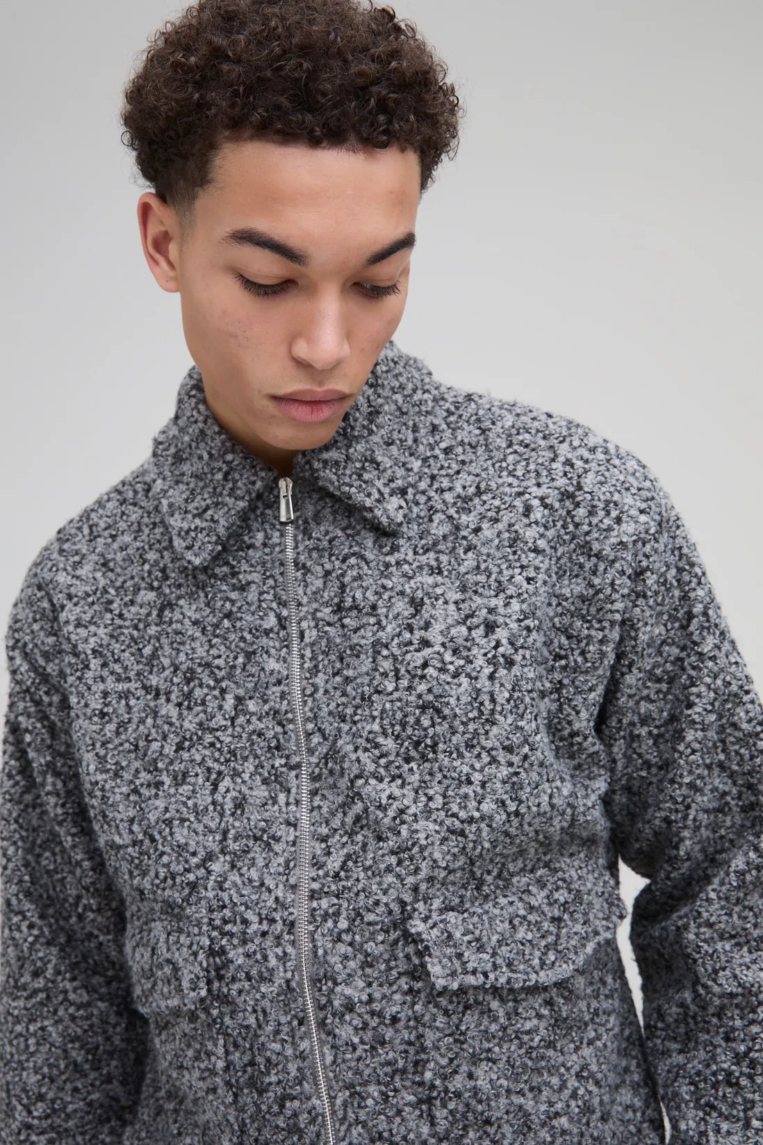 Oversized Boxy Boucle Harrington Jacket
