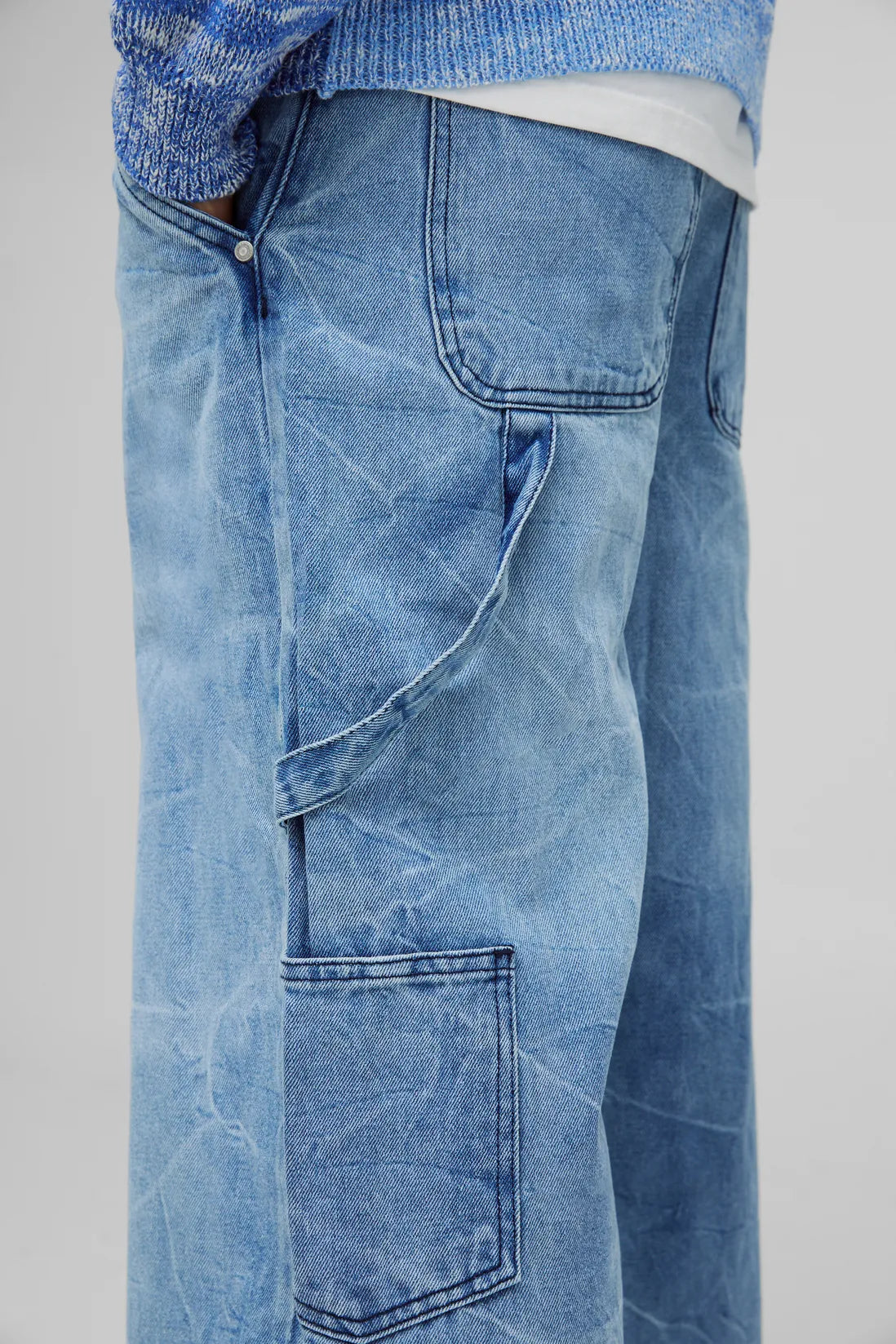 Baggy Rigid Carpenter Crinkle Denim Jeans In Antique Blue