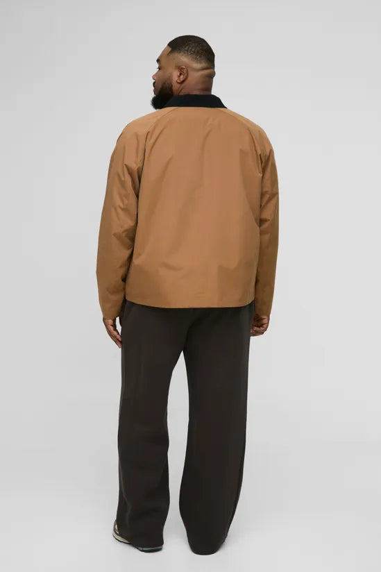 Plus Boxy Cord Collar Worker Jacket In Tan