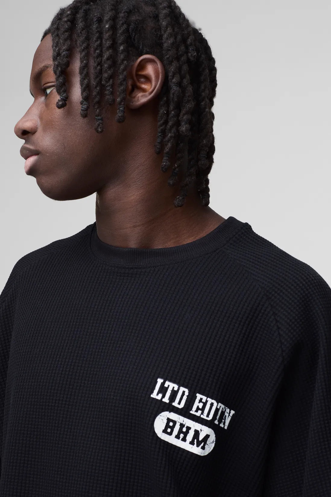 Oversized Raglan Waffle Print T-Shirt