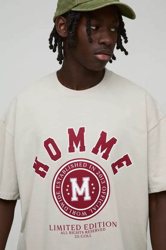 Oversized Homme Established Varsity Printed T-Shirt