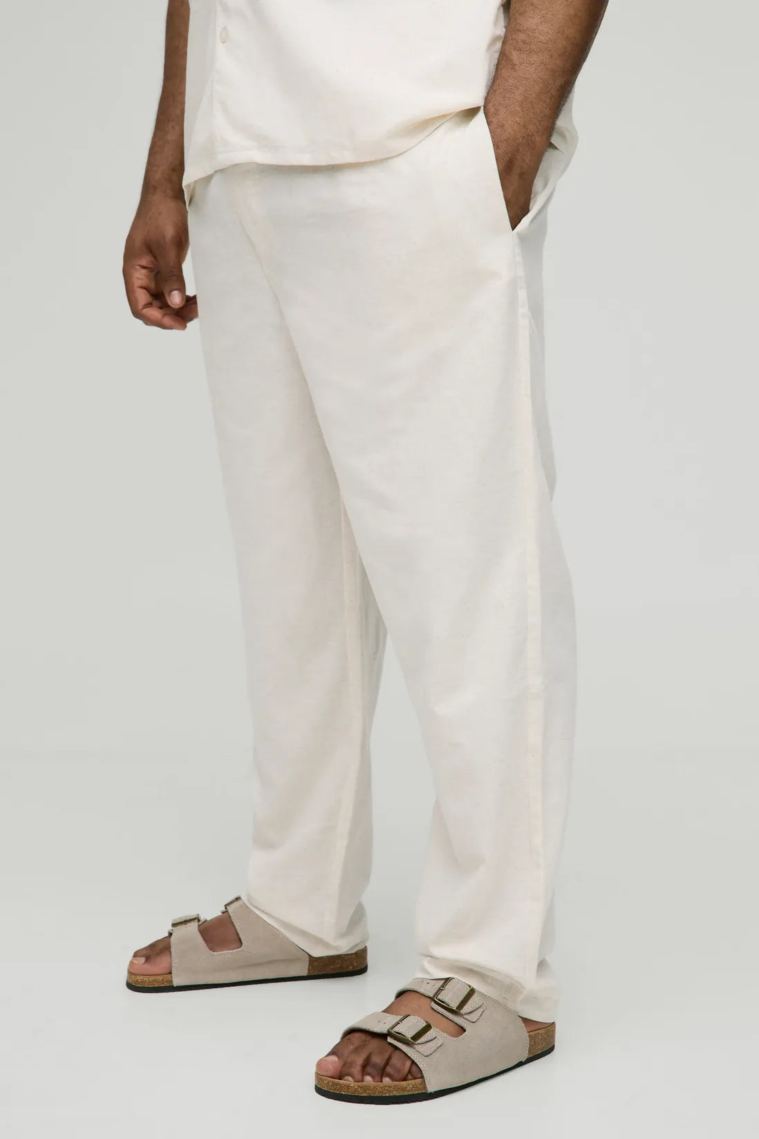 Plus Linen Blend Tailored Tapered Trousers