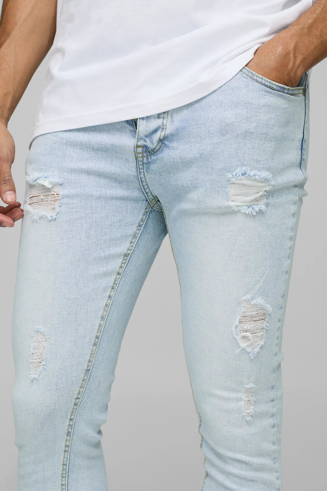 Skinny Washed Ice Blue Ripped Jeans
