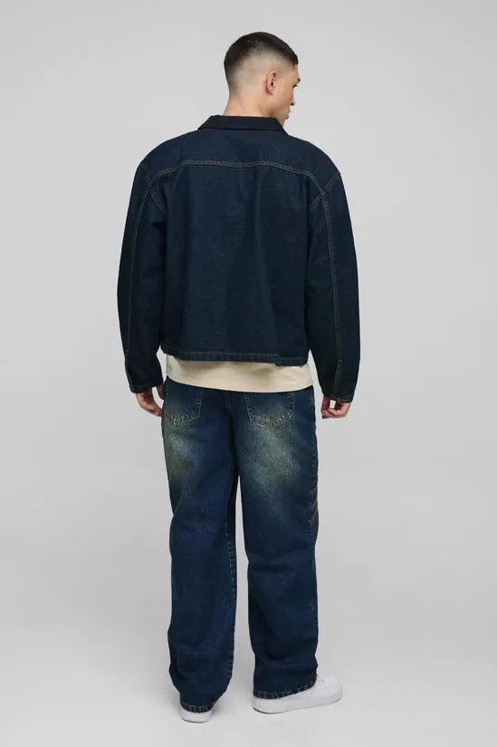 Regular Vintage Washed Cord Collar Denim Jacket