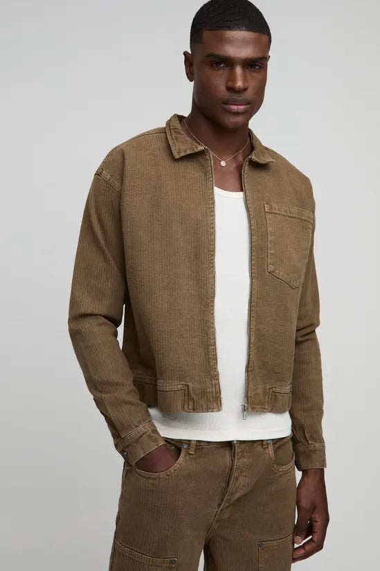 Relaxed Herringbone Twill Harrington Jacket
