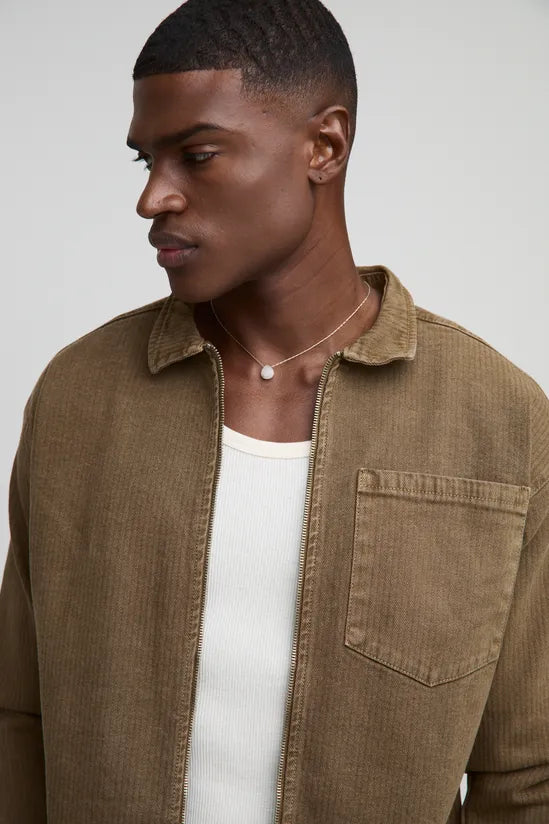 Relaxed Herringbone Twill Harrington Jacket