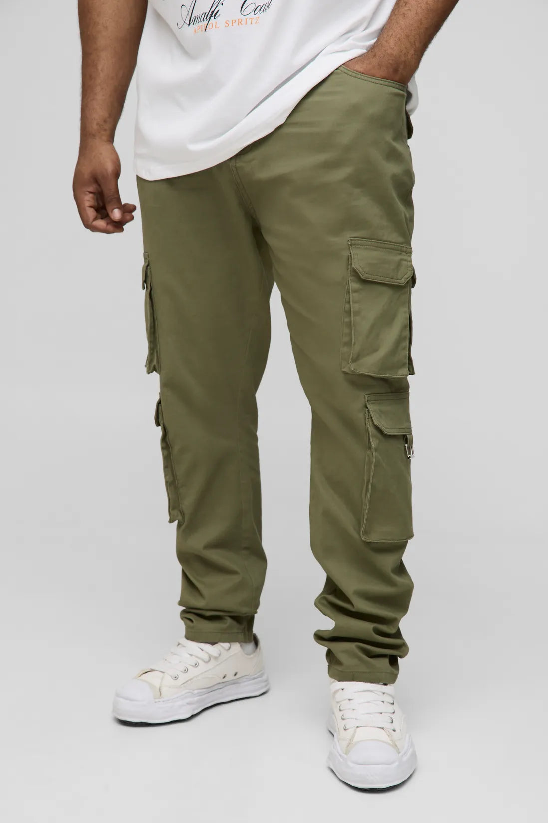 Plus Fixed Waist Multi Cargo Stacked Skinny Cargo Trousers
