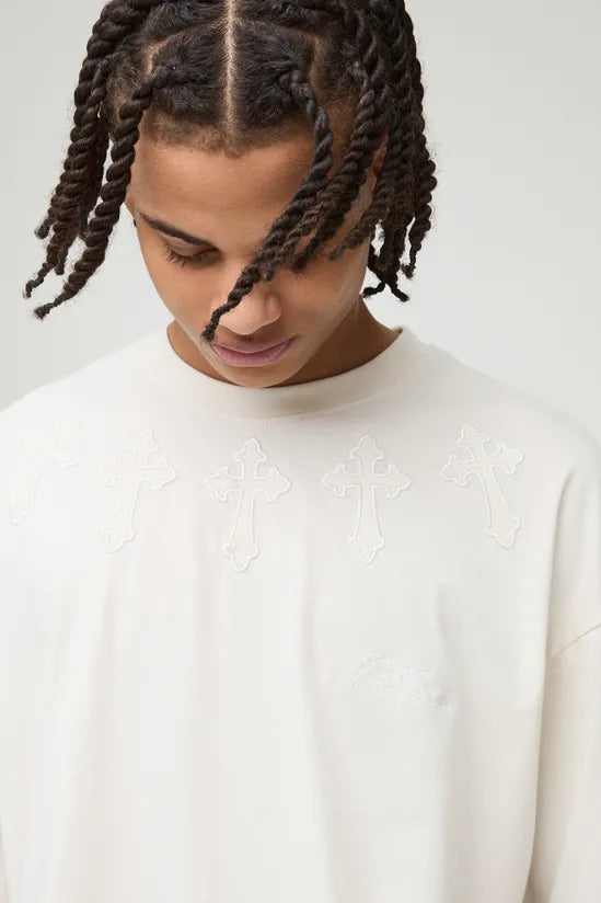 Oversized Boxy Cross Applique T-Shirt