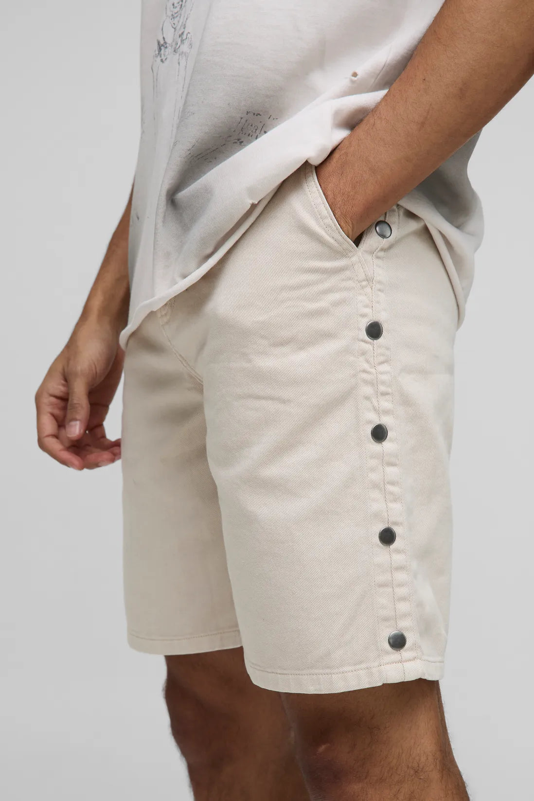 Relaxed Fit Overdyed Twill Popper Hem Shorts