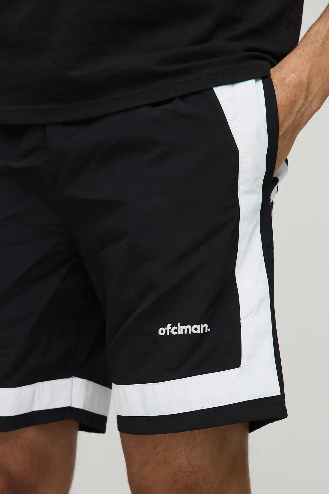 Elasticated Waist Relaxed Crinkle Nylon Colour Block Shorts